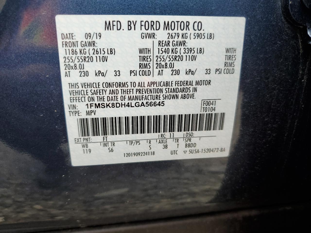 1FMSK8DH4LGA56645 2020 FORD EXPLORER - Image 15