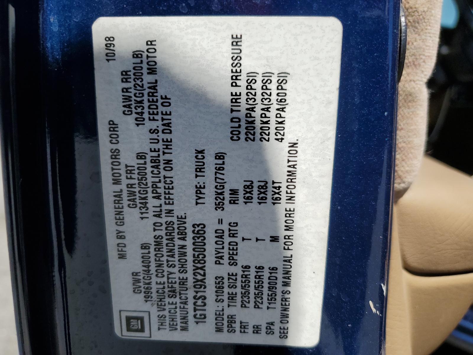 1GTCS19X2X8500363 1999 GMC Sonoma