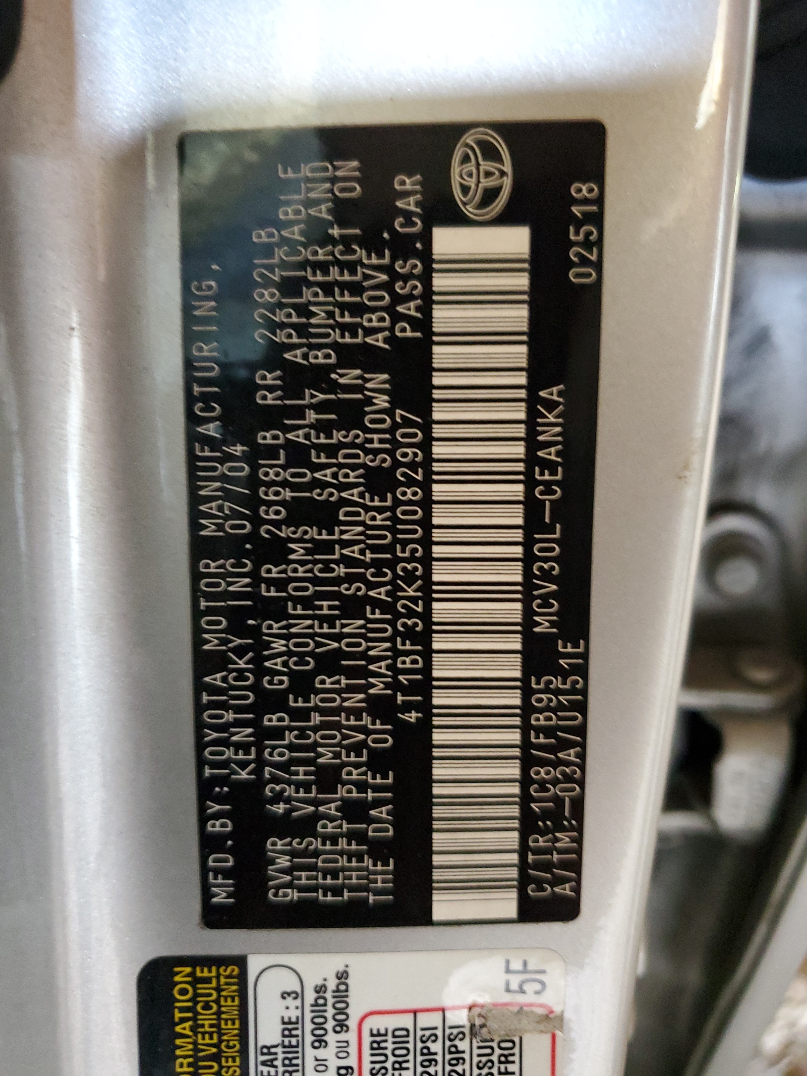 4T1BF32K35U082907 2005 Toyota Camry Le