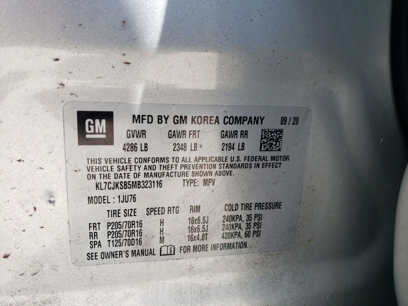 KL7CJKSB5MB323116 2021 Chevrolet Trax Ls