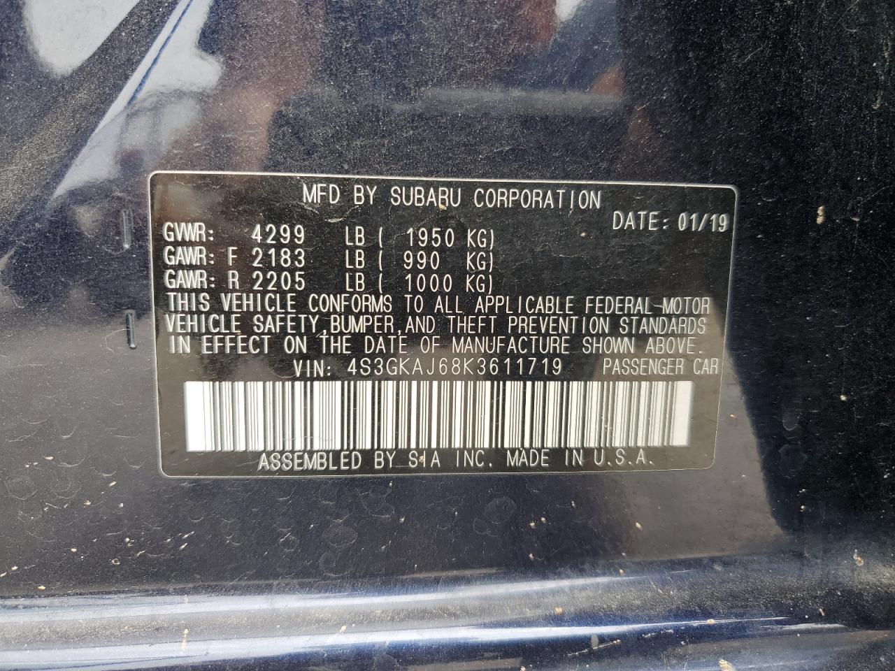 2019 Subaru Impreza Sport VIN: 4S3GKAJ68K3611719 Lot: 63592494