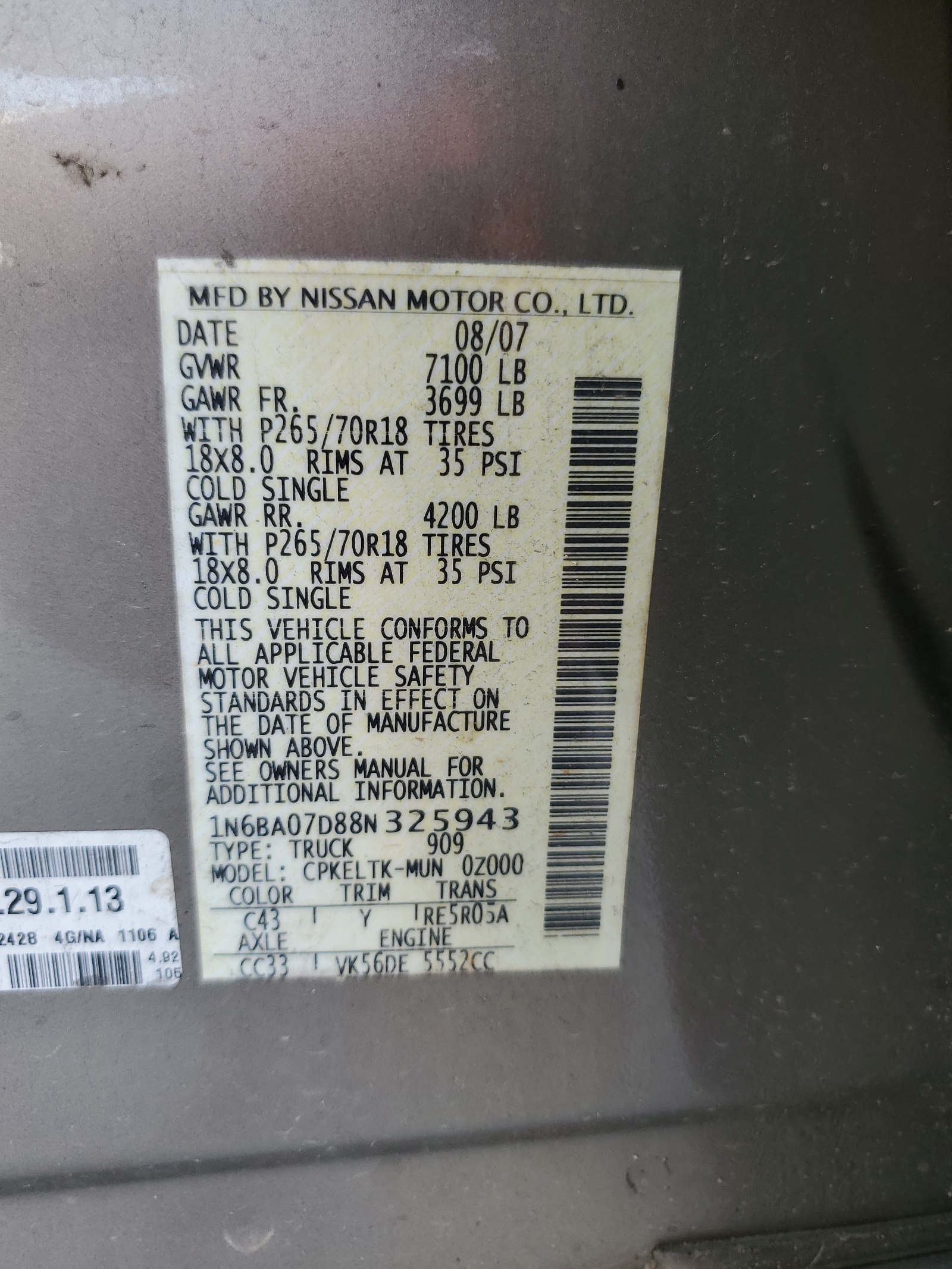 1N6BA07D88N325943 2008 Nissan Titan Xe