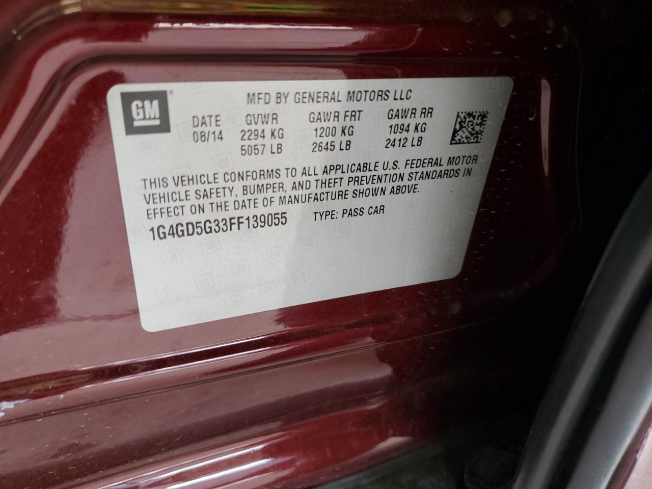 2015 Buick Lacrosse Premium VIN: 1G4GD5G33FF139055 Lot: 63444234