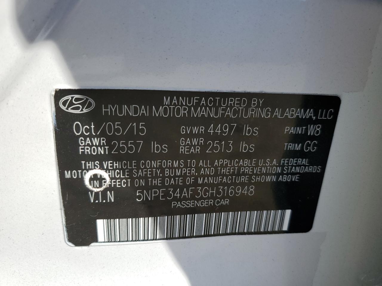 5NPE34AF3GH316948 2016 Hyundai Sonata Sport