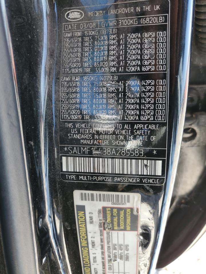 2008 Land Rover Range Rover Hse VIN: SALMF15438A285583 Lot: 60927694