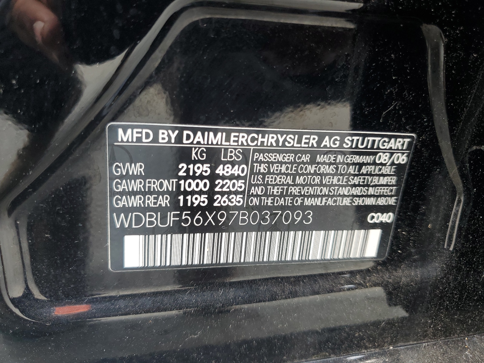 WDBUF56X97B037093 2007 Mercedes-Benz E 350