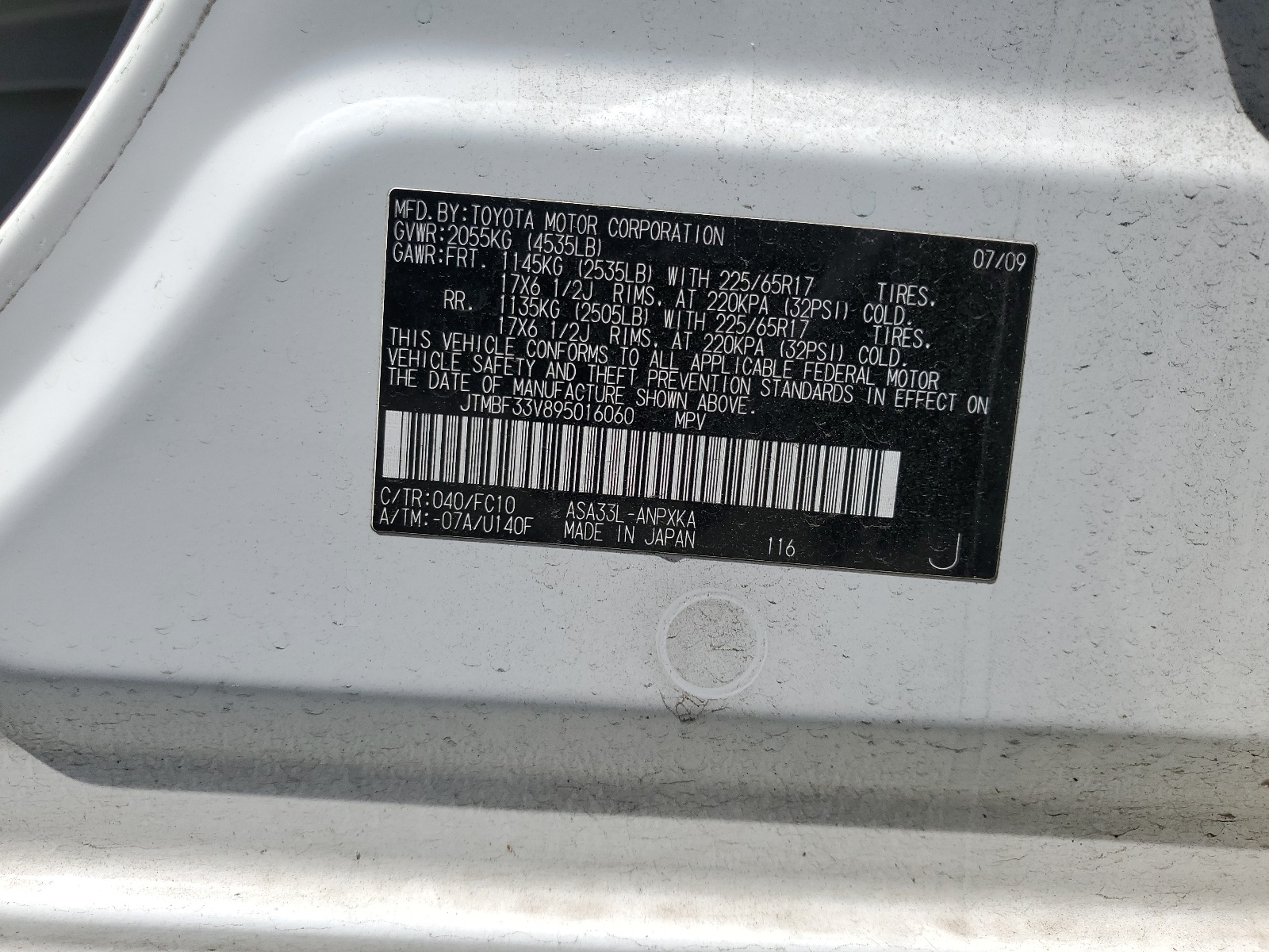 JTMBF33V895016060 2009 Toyota Rav4