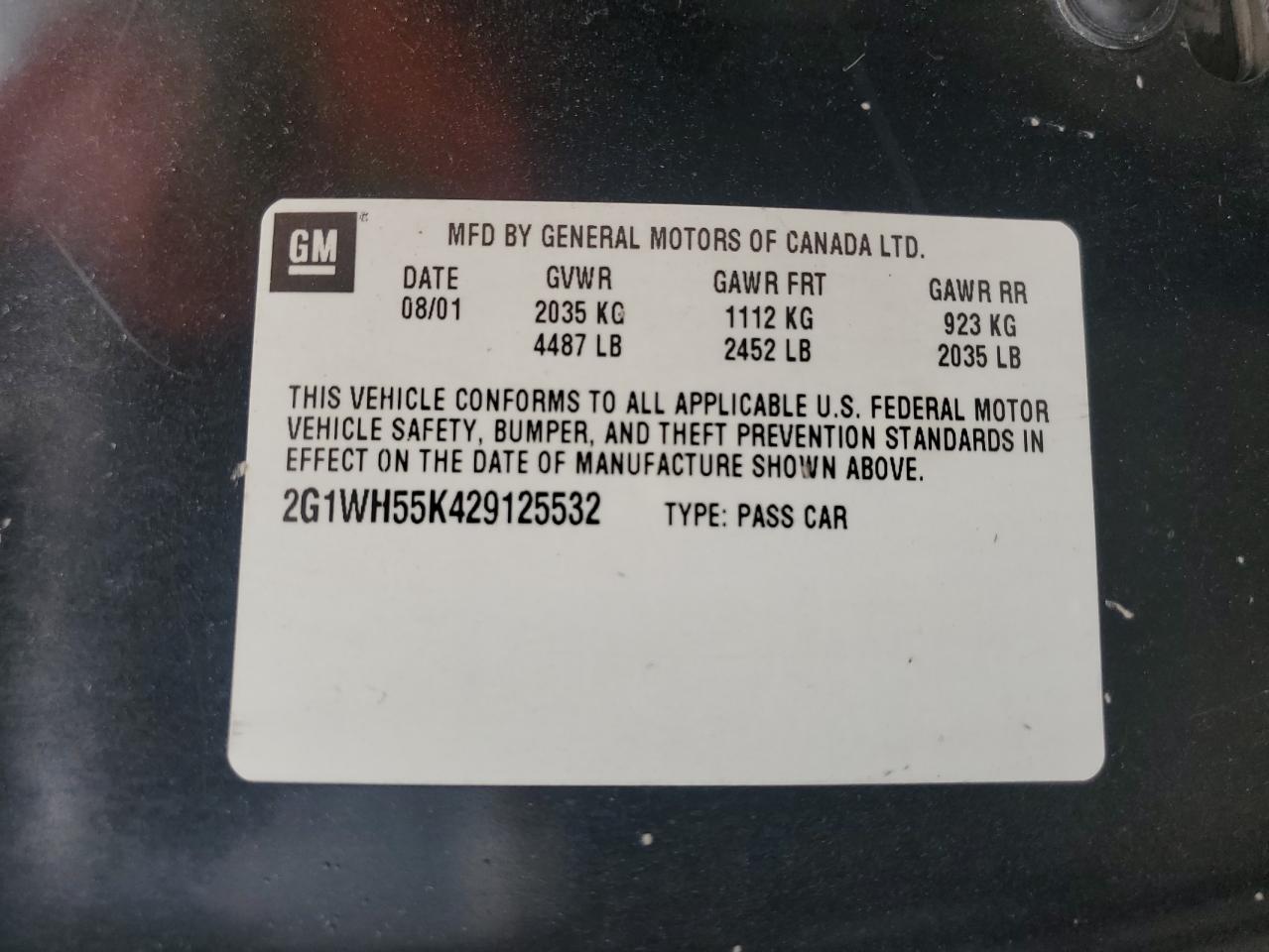 2002 Chevrolet Impala Ls VIN: 2G1WH55K429125532 Lot: 63243334