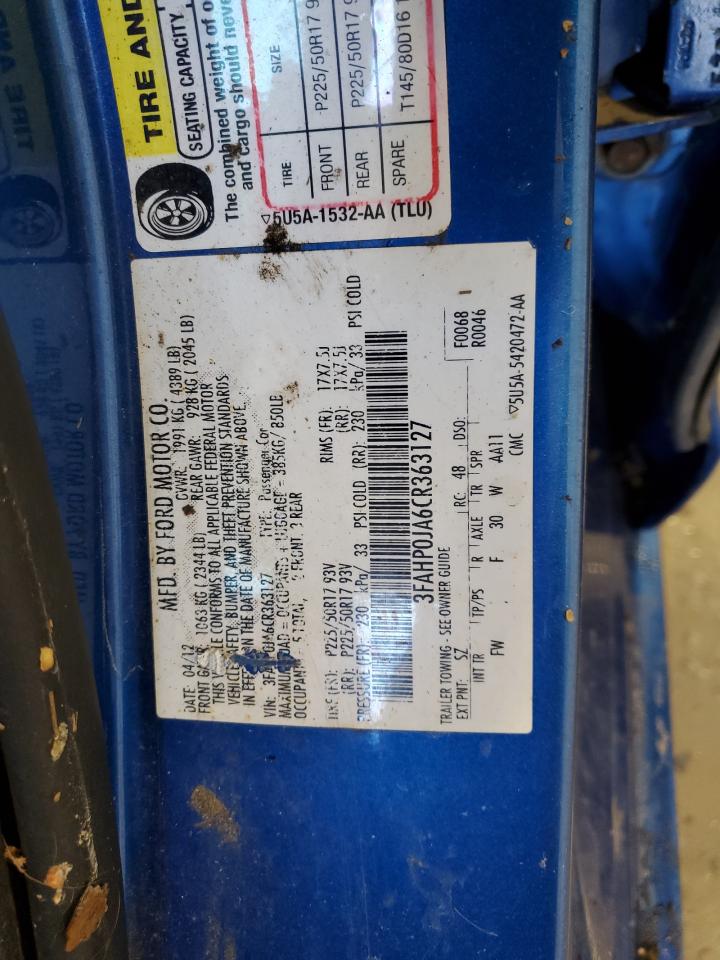 2012 Ford Fusion Sel VIN: 3FAHP0JA6CR363127 Lot: 61526494