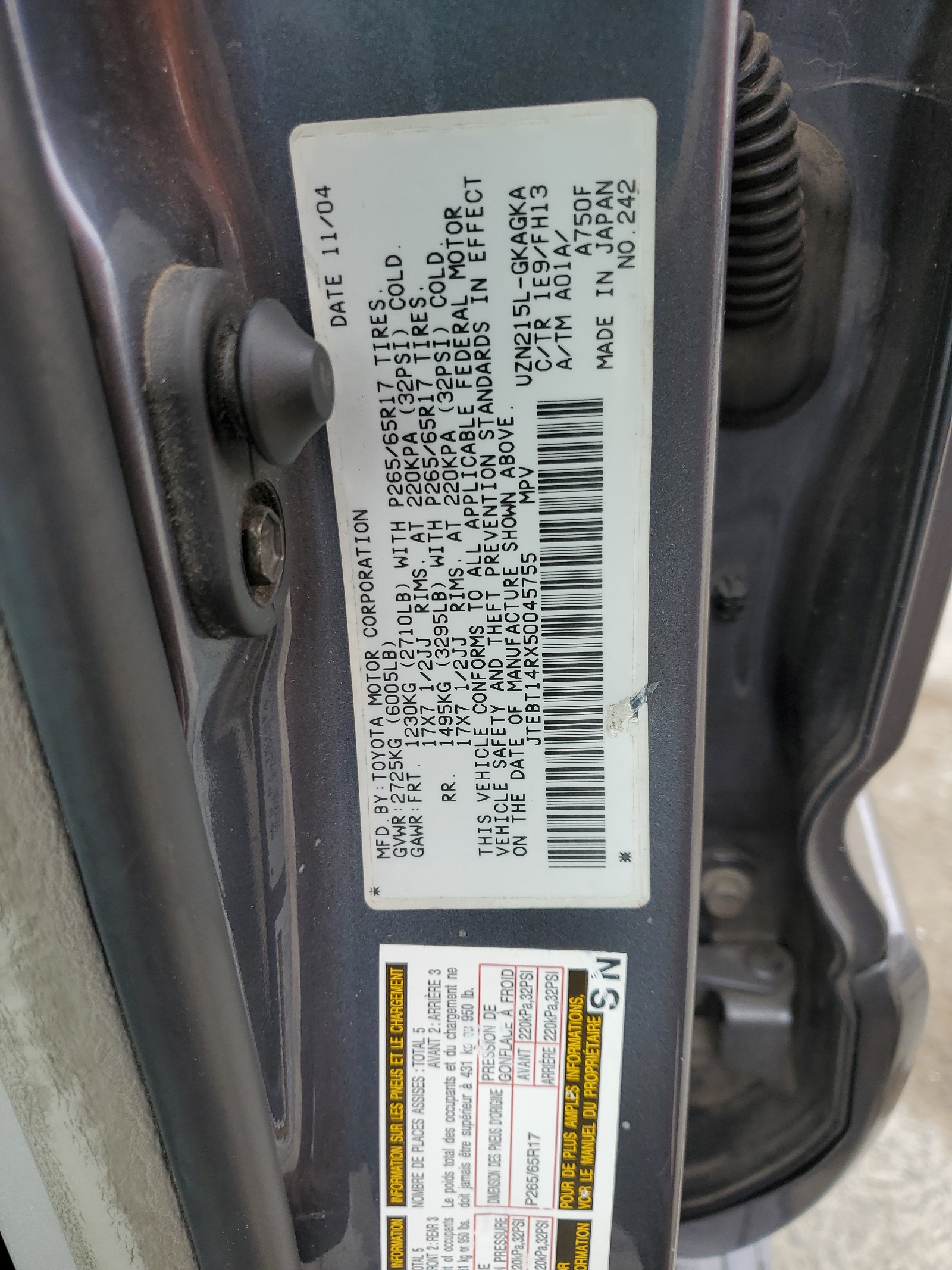 JTEBT14RX50045755 2005 Toyota 4Runner Sr5