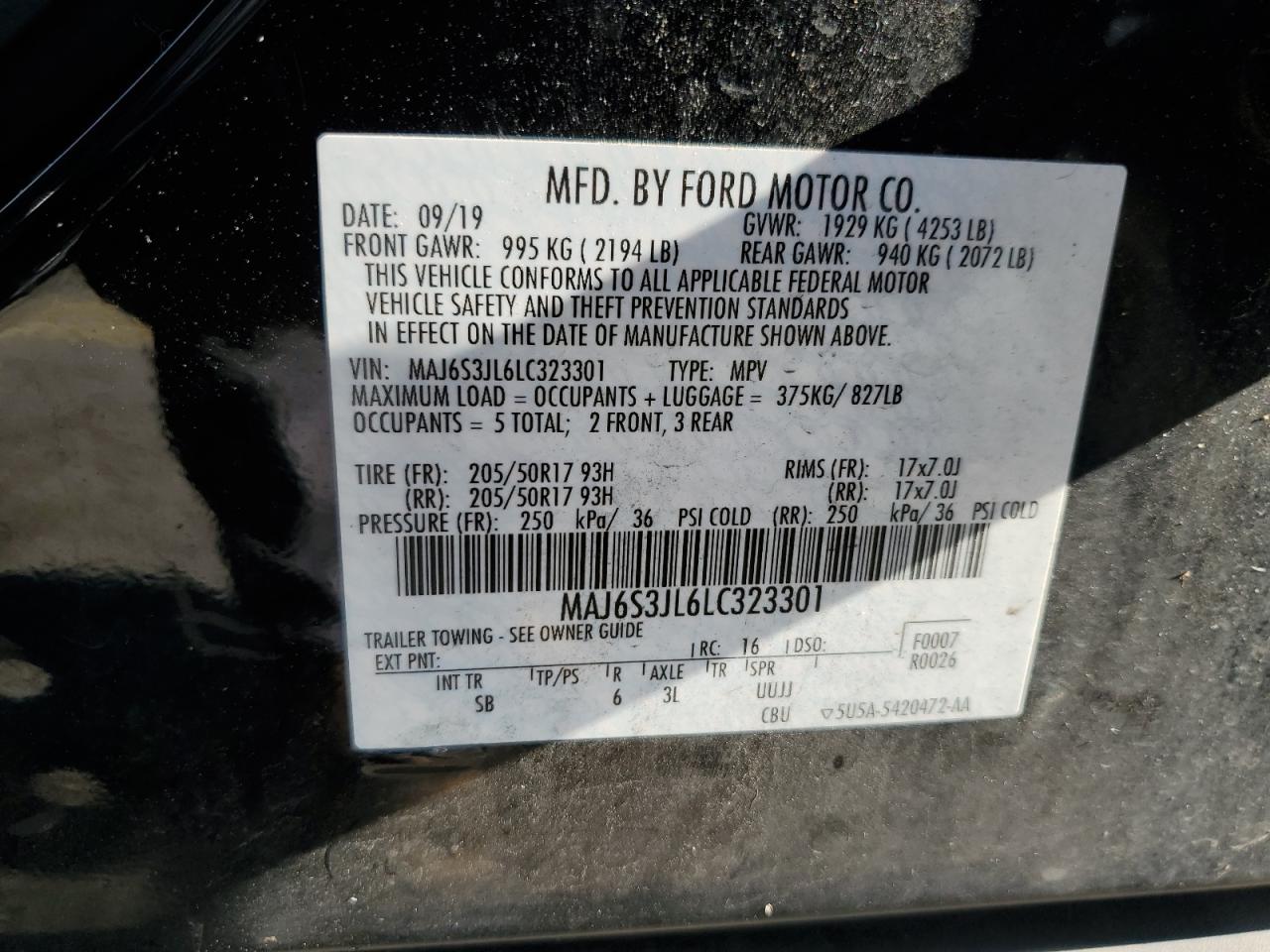 2020 Ford Ecosport Ses VIN: MAJ6S3JL6LC323301 Lot: 62237084