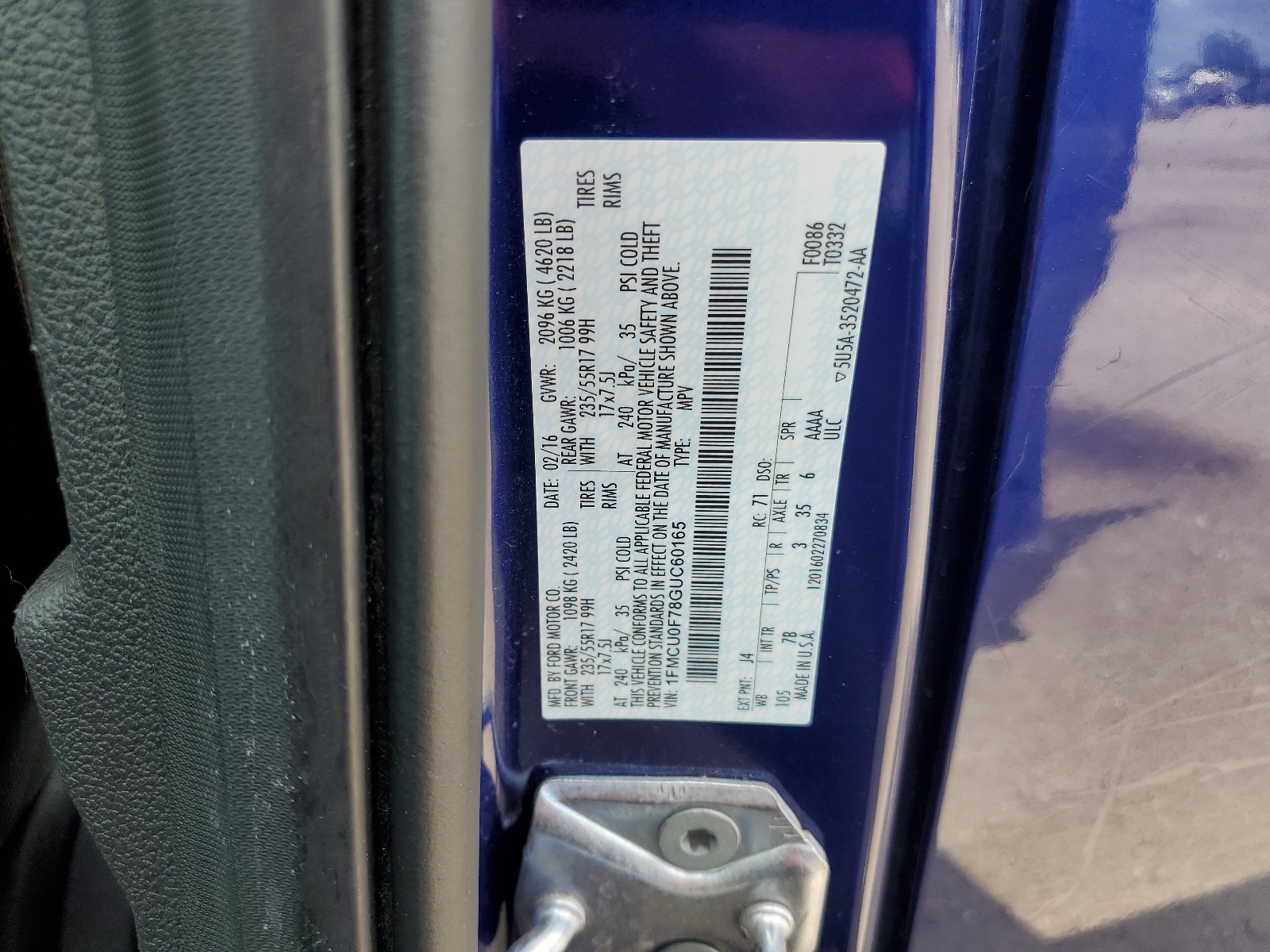 1FMCU0F78GUC60165 2016 Ford Escape S