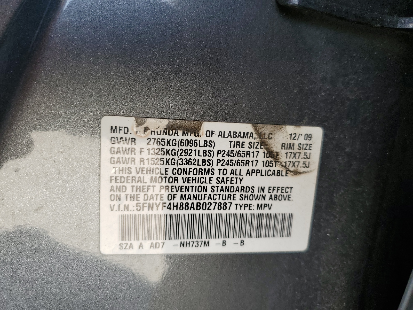 5FNYF4H88AB027887 2010 Honda Pilot Touring