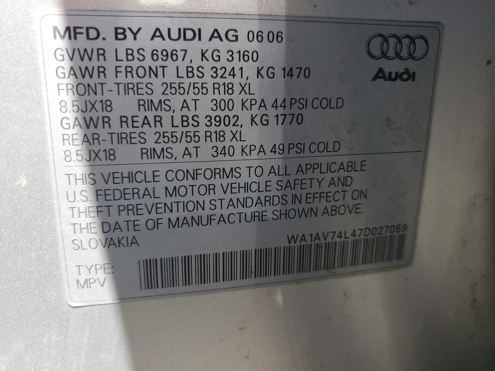 WA1AV74L47D027069 2007 Audi Q7 4.2 Quattro