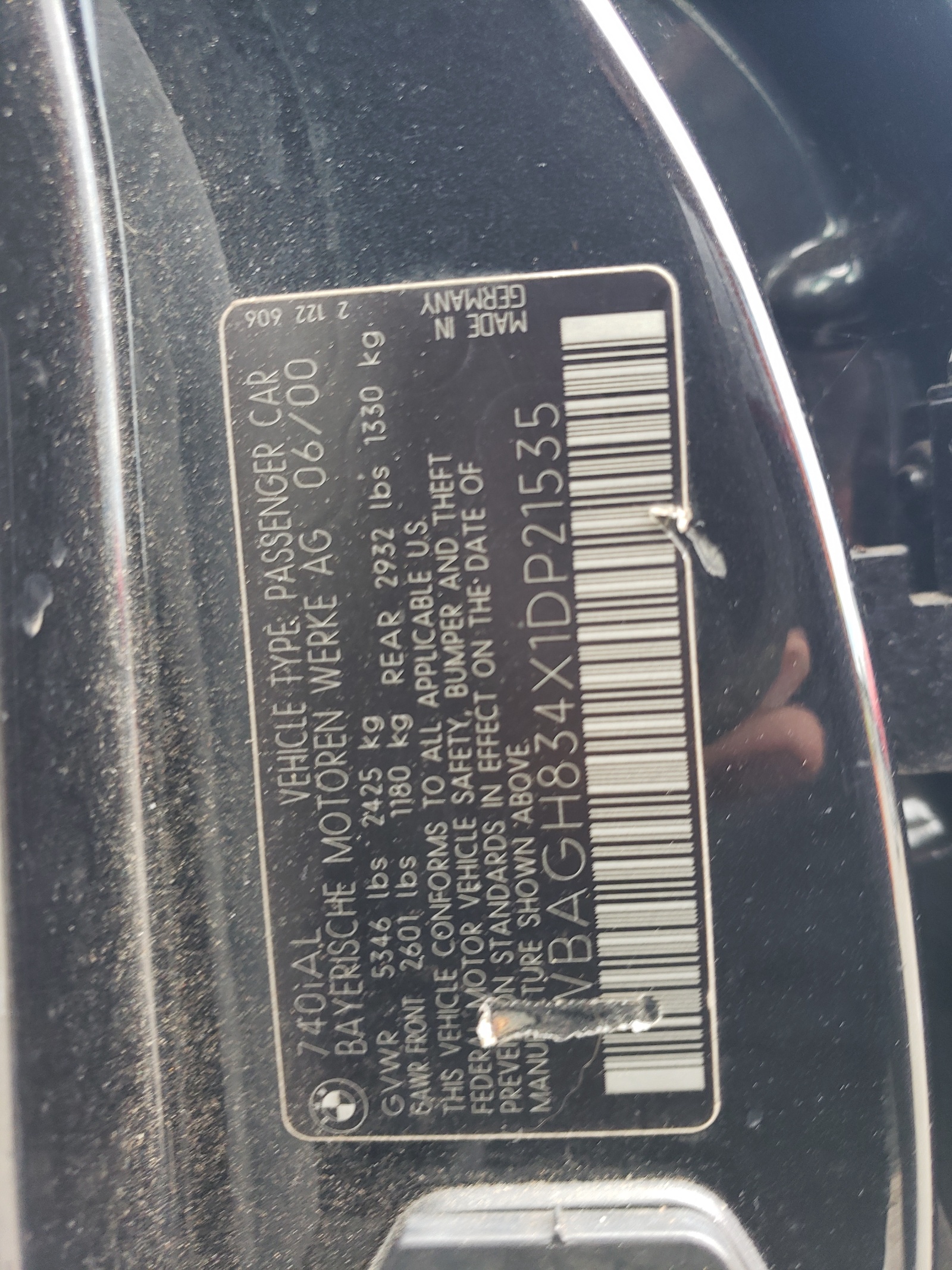 WBAGH834X1DP21535 2001 BMW 740 Il