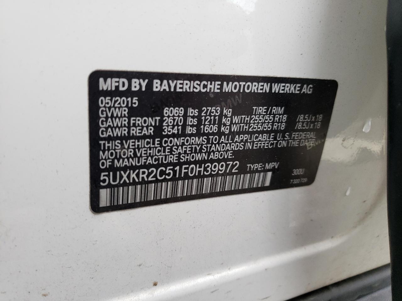 2015 BMW X5 Sdrive35I VIN: 5UXKR2C51F0H39972 Lot: 63642864