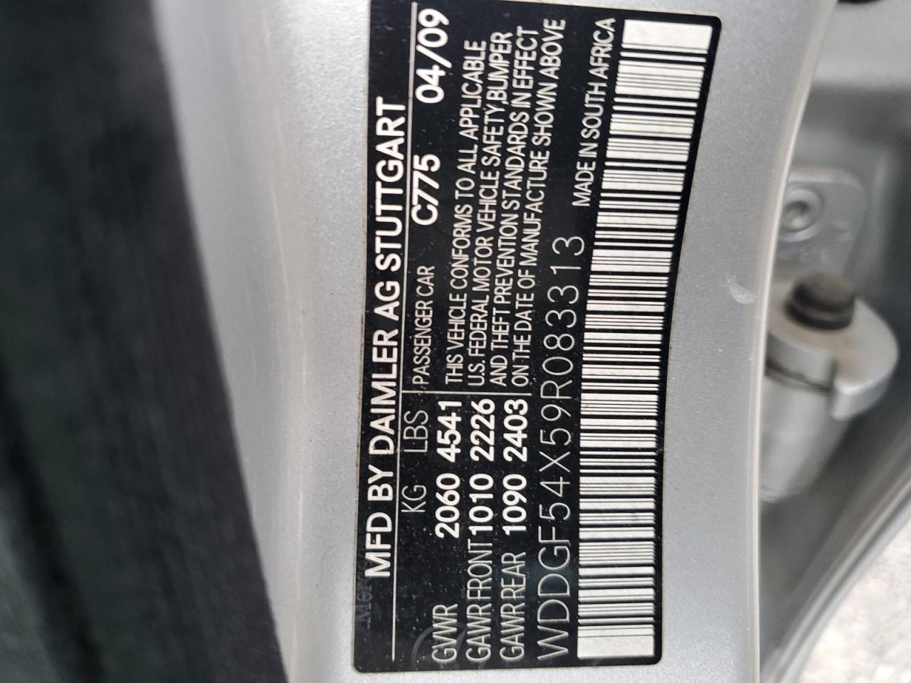 2009 Mercedes-Benz C 300 VIN: WDDGF54X59R083313 Lot: 63650004