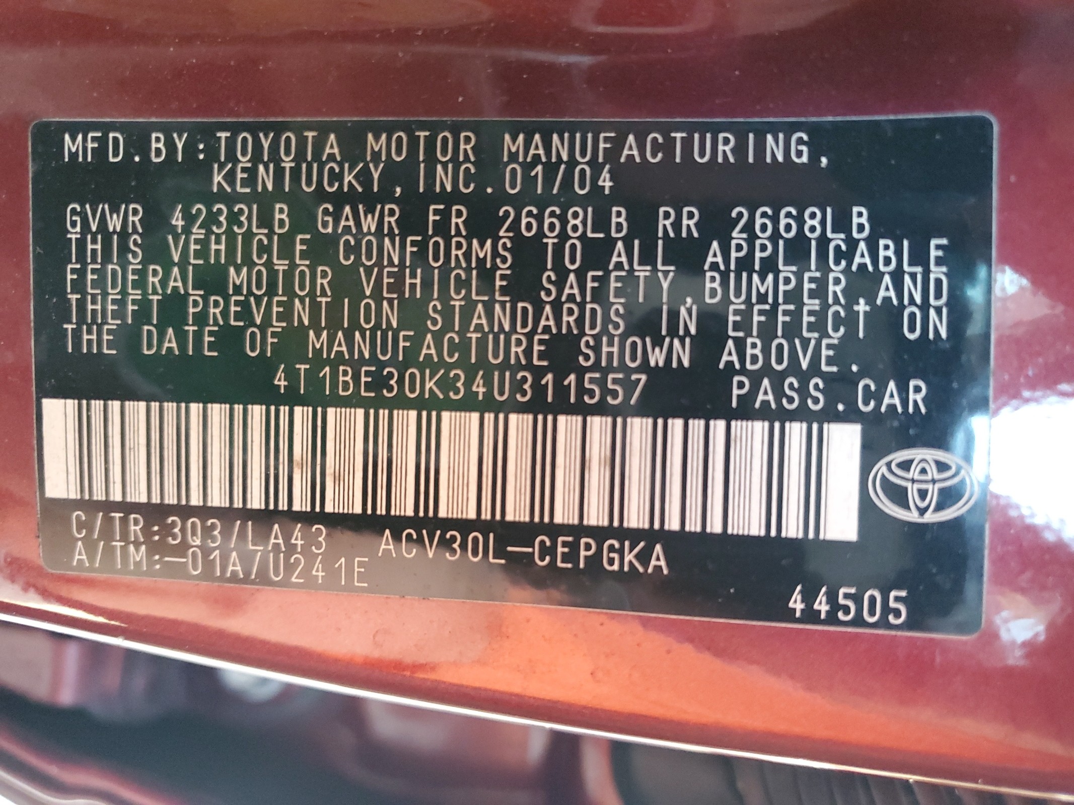 4T1BE30K34U311557 2004 Toyota Camry Le