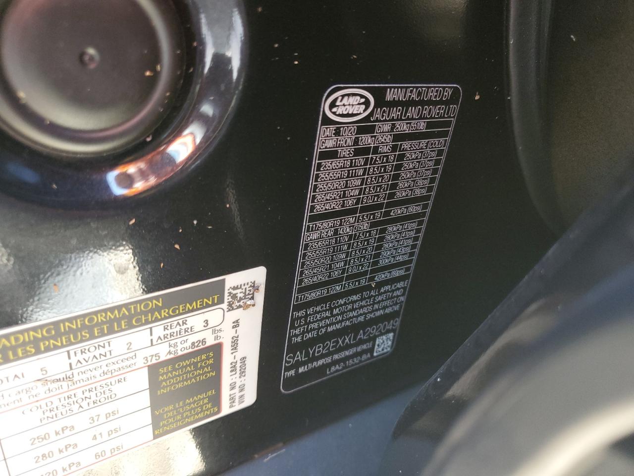 2020 Land Rover Range Rover Velar S VIN: SALYB2EXXLA292049 Lot: 64800504