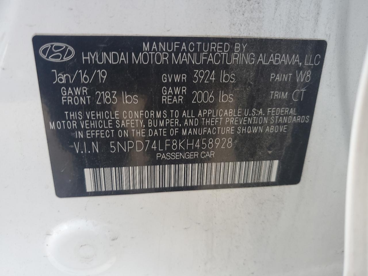 5NPD74LF8KH458928 2019 Hyundai Elantra Se