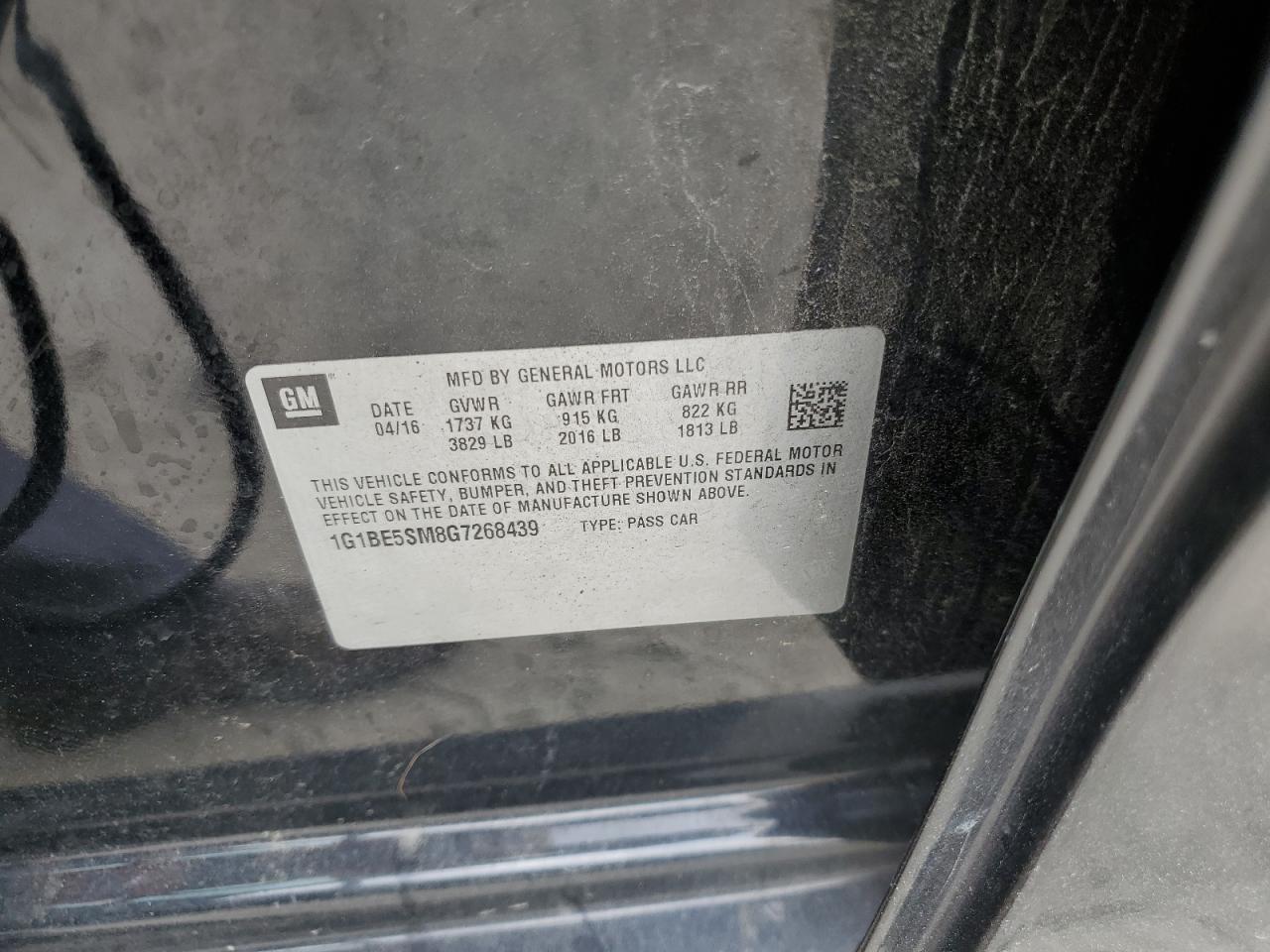 2016 Chevrolet Cruze Lt VIN: 1G1BE5SM8G7268439 Lot: 65438924