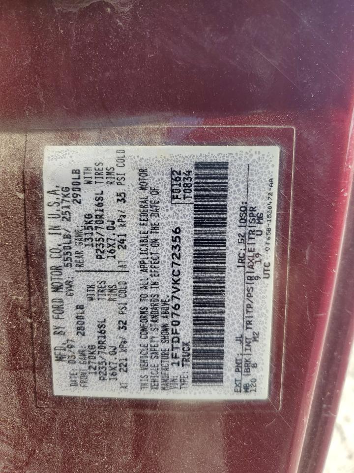 1997 Ford F150 VIN: 1FTDF0767VKC72356 Lot: 63217654