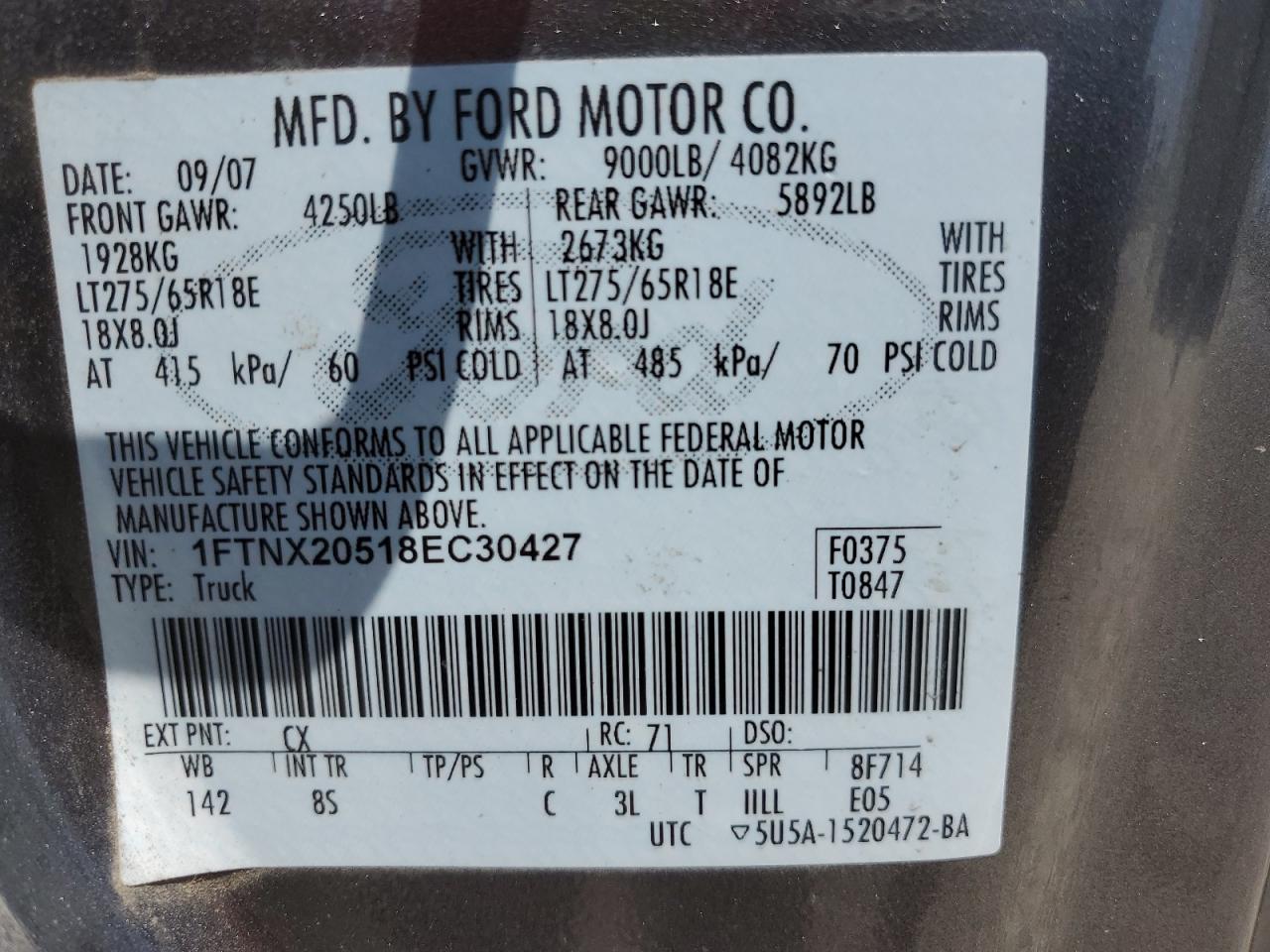 1FTNX20518EC30427 2008 Ford F250 Super Duty