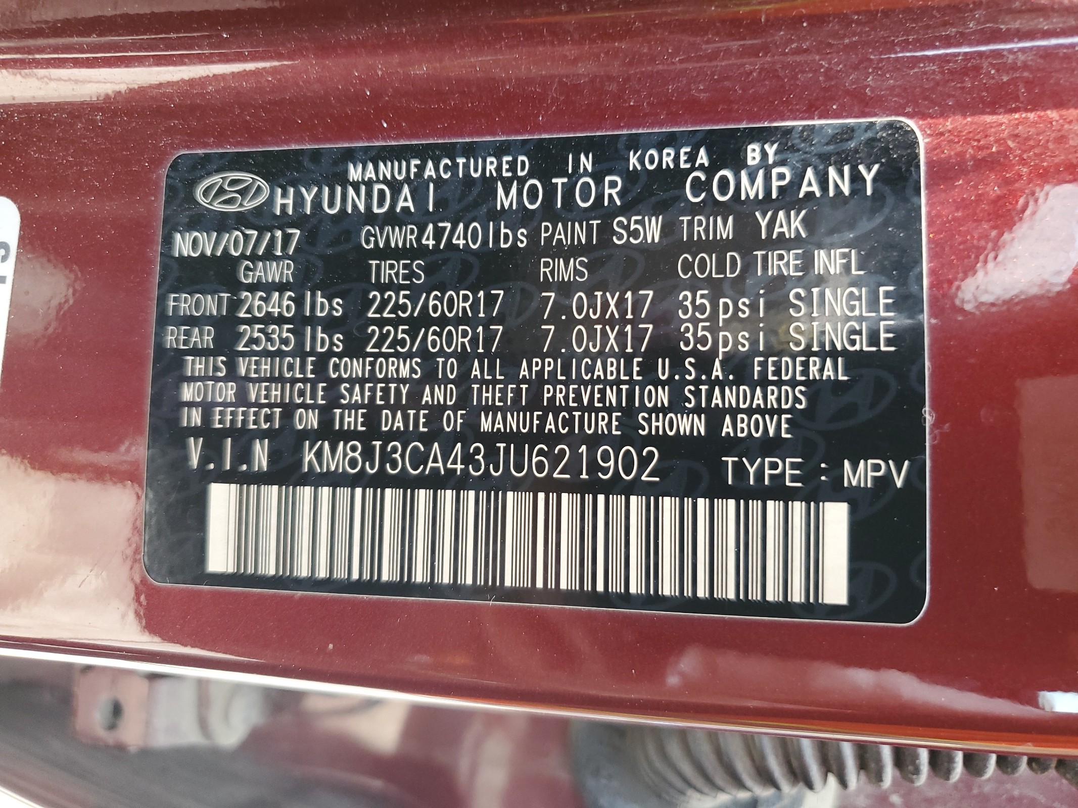 KM8J3CA43JU621902 2018 Hyundai Tucson Sel