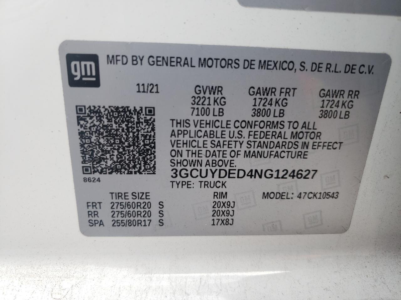 2022 Chevrolet Silverado Ltd K1500 Lt VIN: 3GCUYDED4NG124627 Lot: 63749044