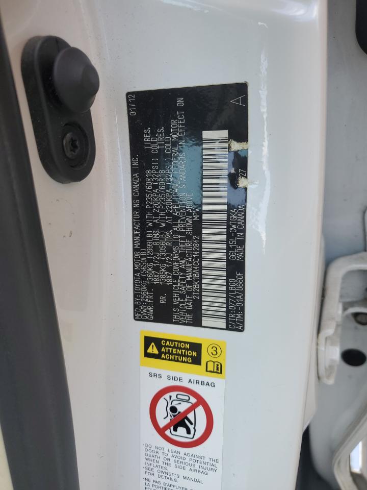 2012 Lexus Rx 350 VIN: 2T2BK1BA4CC142842 Lot: 65034744