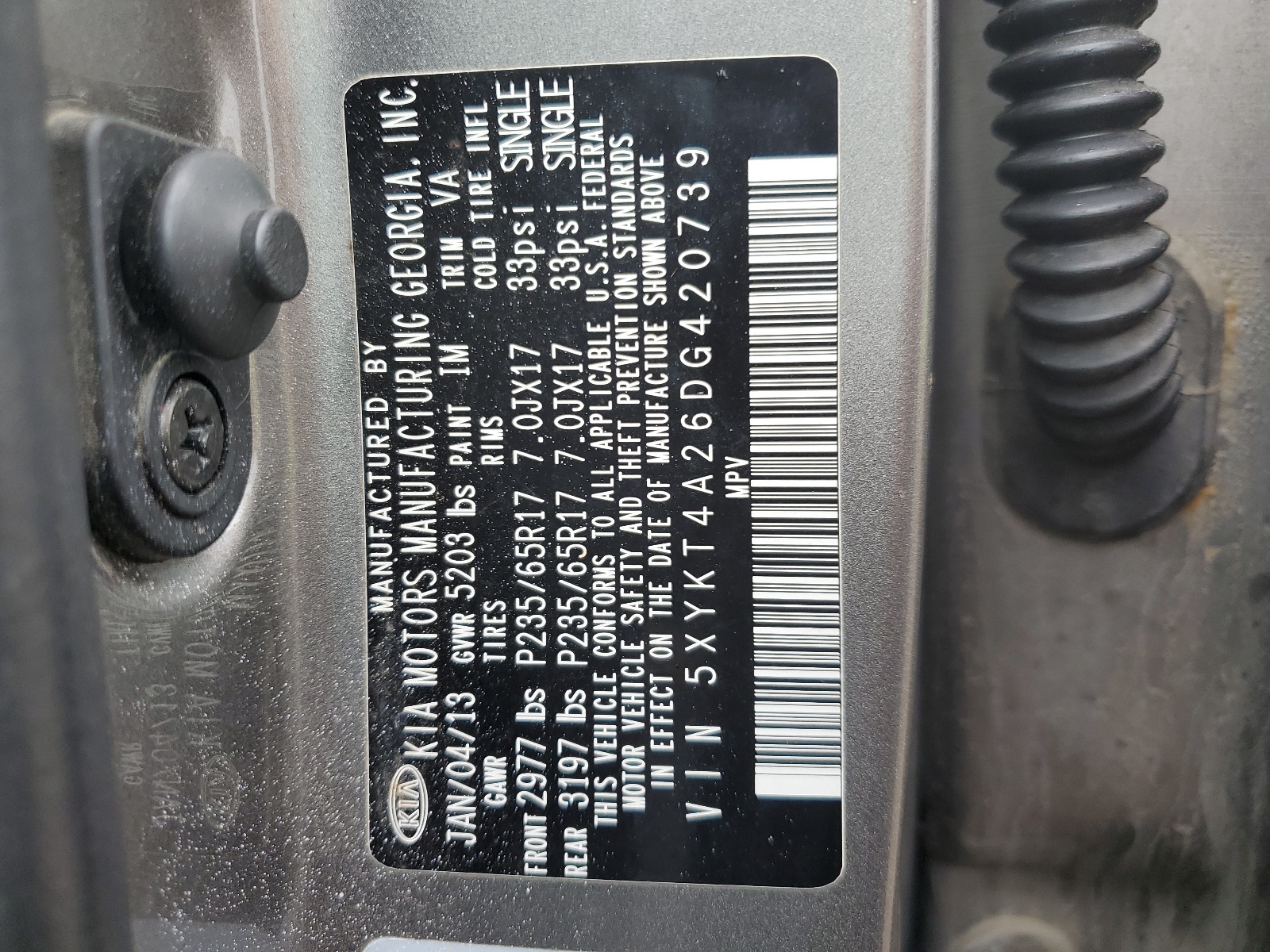 5XYKT4A26DG420739 2013 Kia Sorento Lx