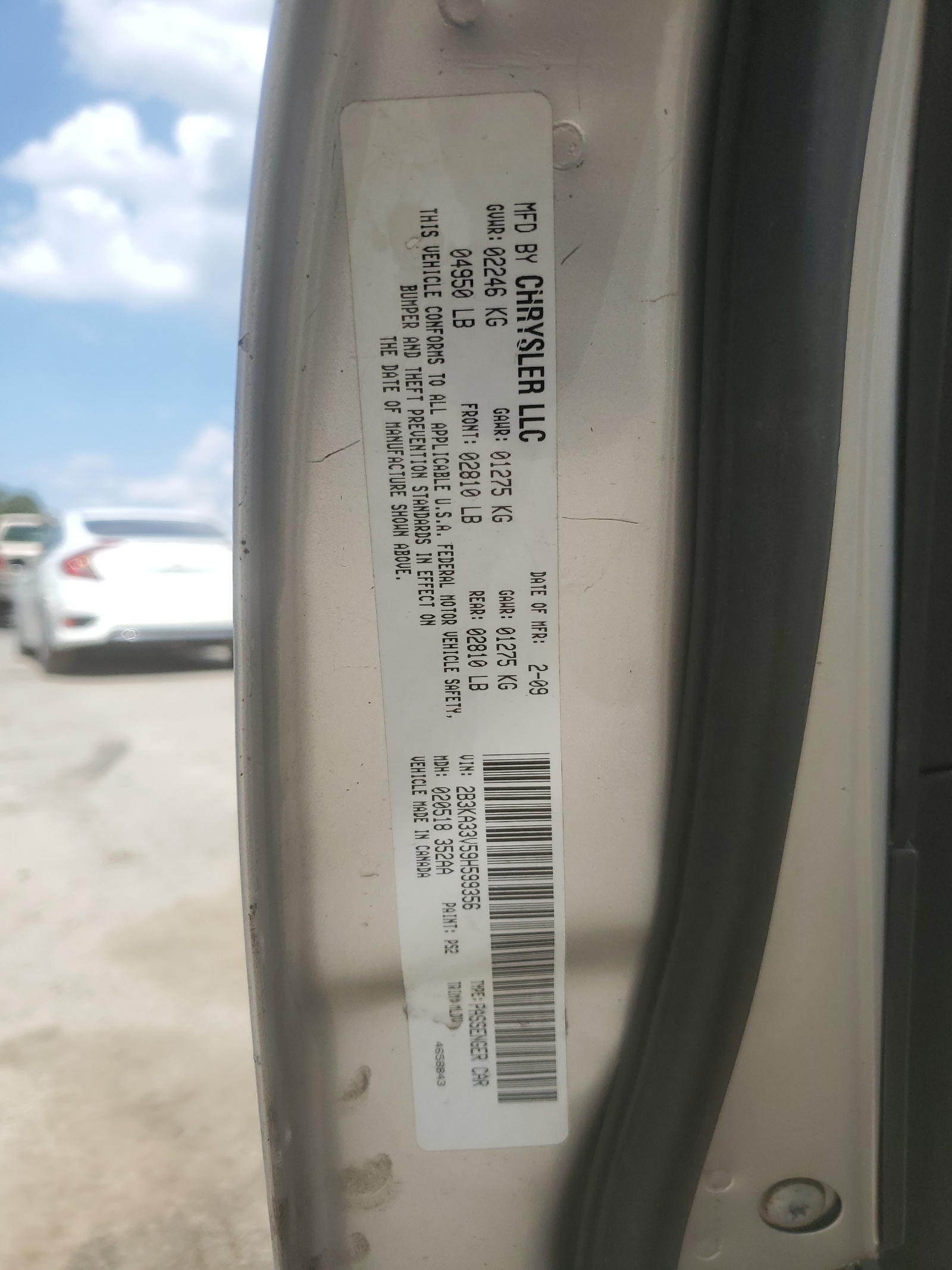 2B3KA33V59H599356 2009 Dodge Charger Sxt