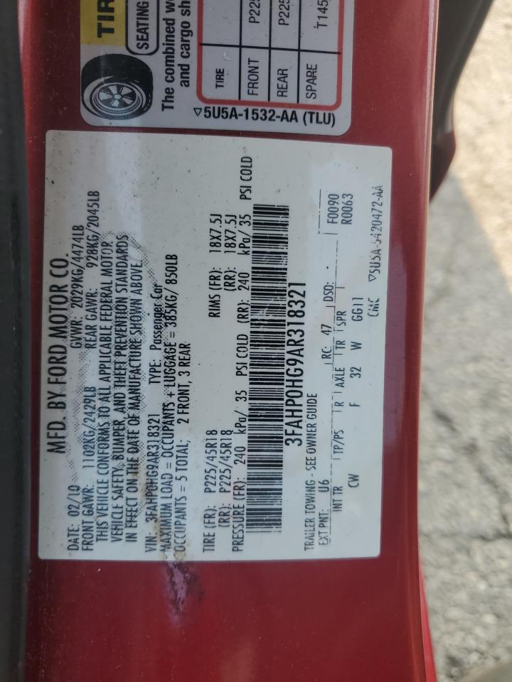 2010 Ford Fusion Se VIN: 3FAHP0HG9AR318321 Lot: 64603644