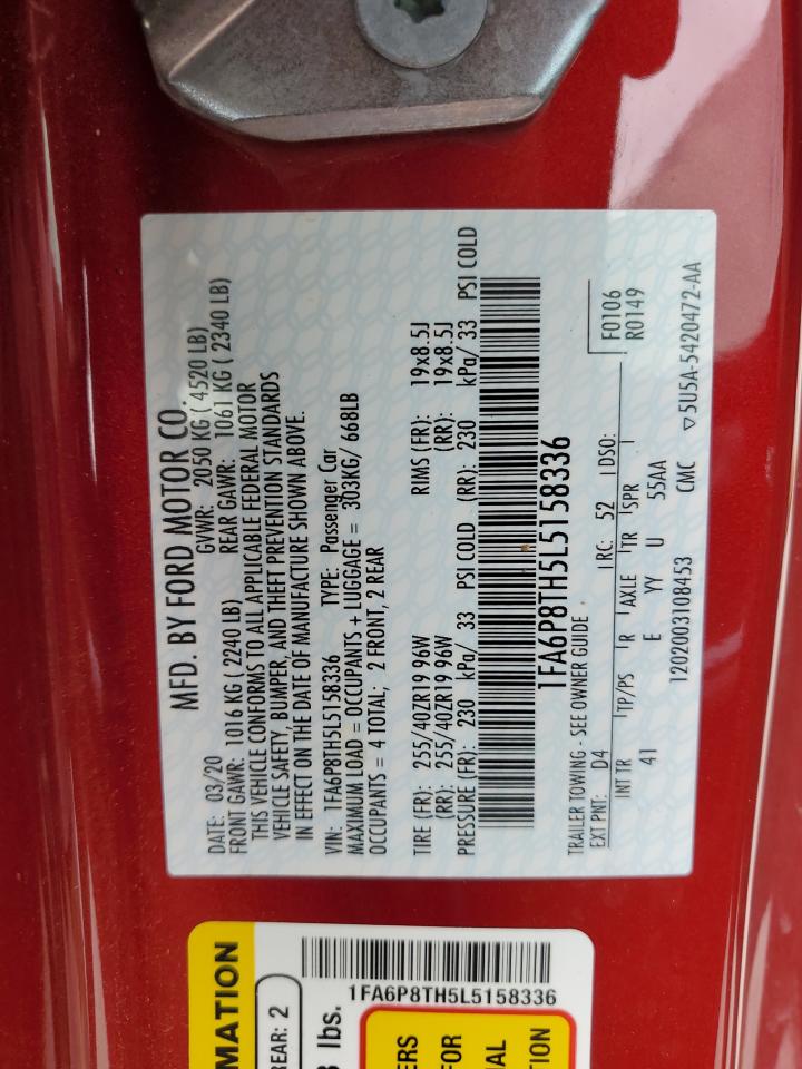 2020 Ford Mustang VIN: 1FA6P8TH5L5158336 Lot: 64203204