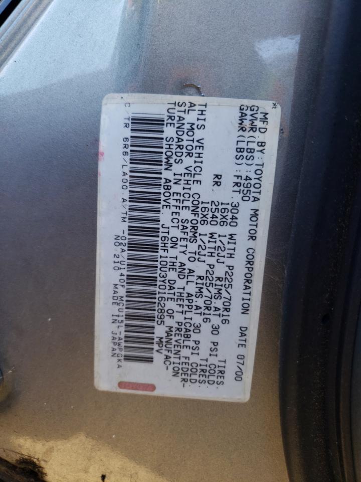 2000 Lexus Rx 300 VIN: JT6HF10U3Y0162895 Lot: 65018914