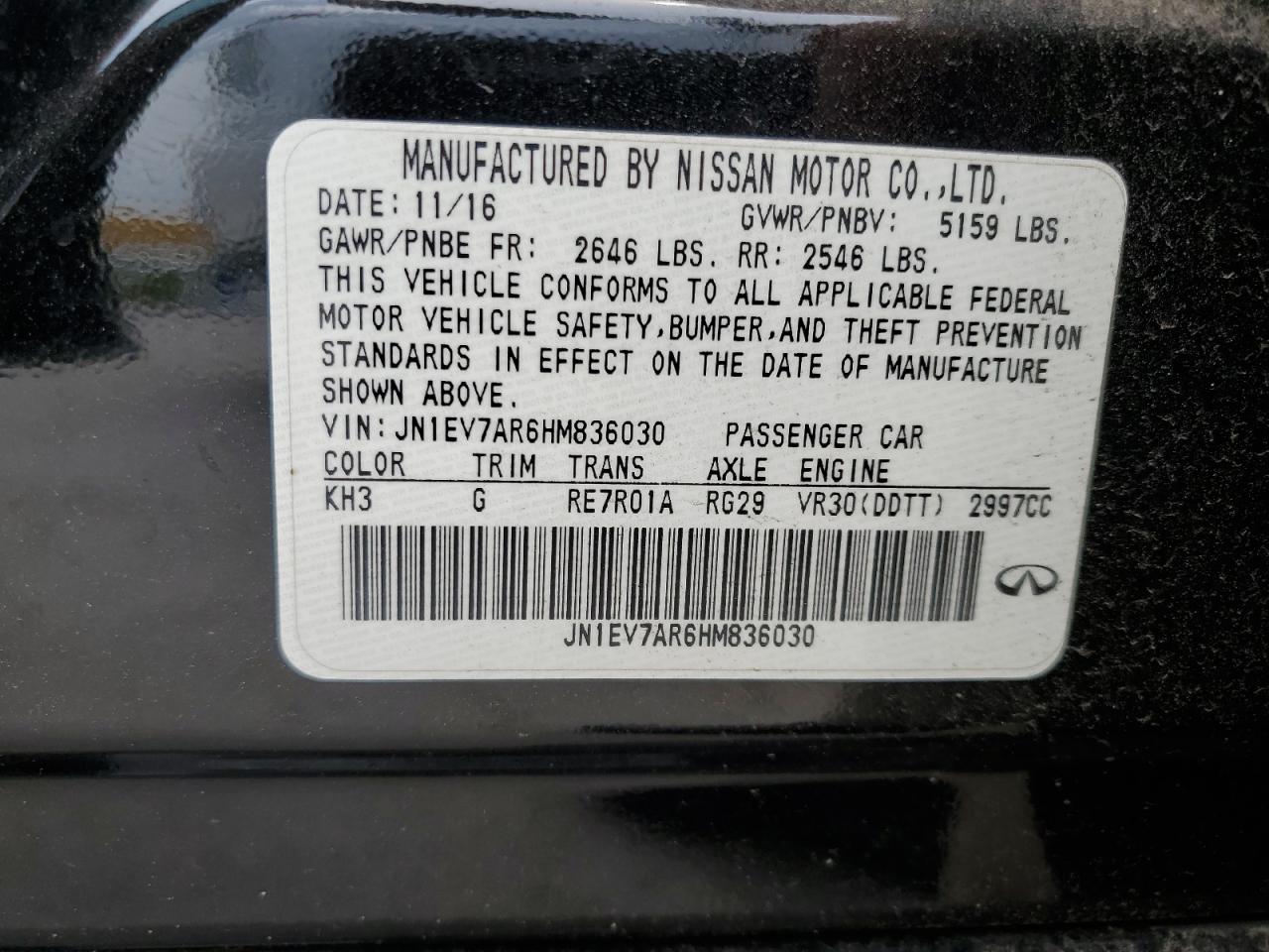 2017 Infiniti Q50 Premium VIN: JN1EV7AR6HM836030 Lot: 64501794