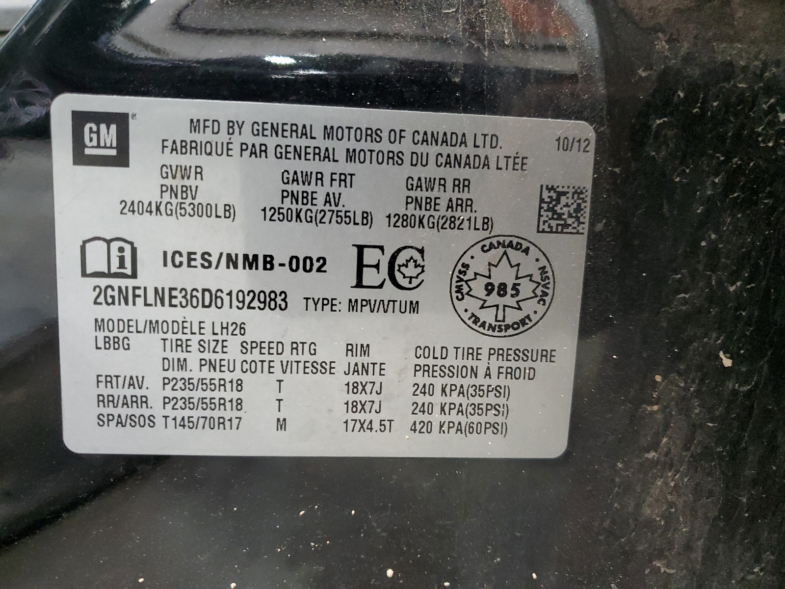 2GNFLNE36D6192983 2013 Chevrolet Equinox Lt