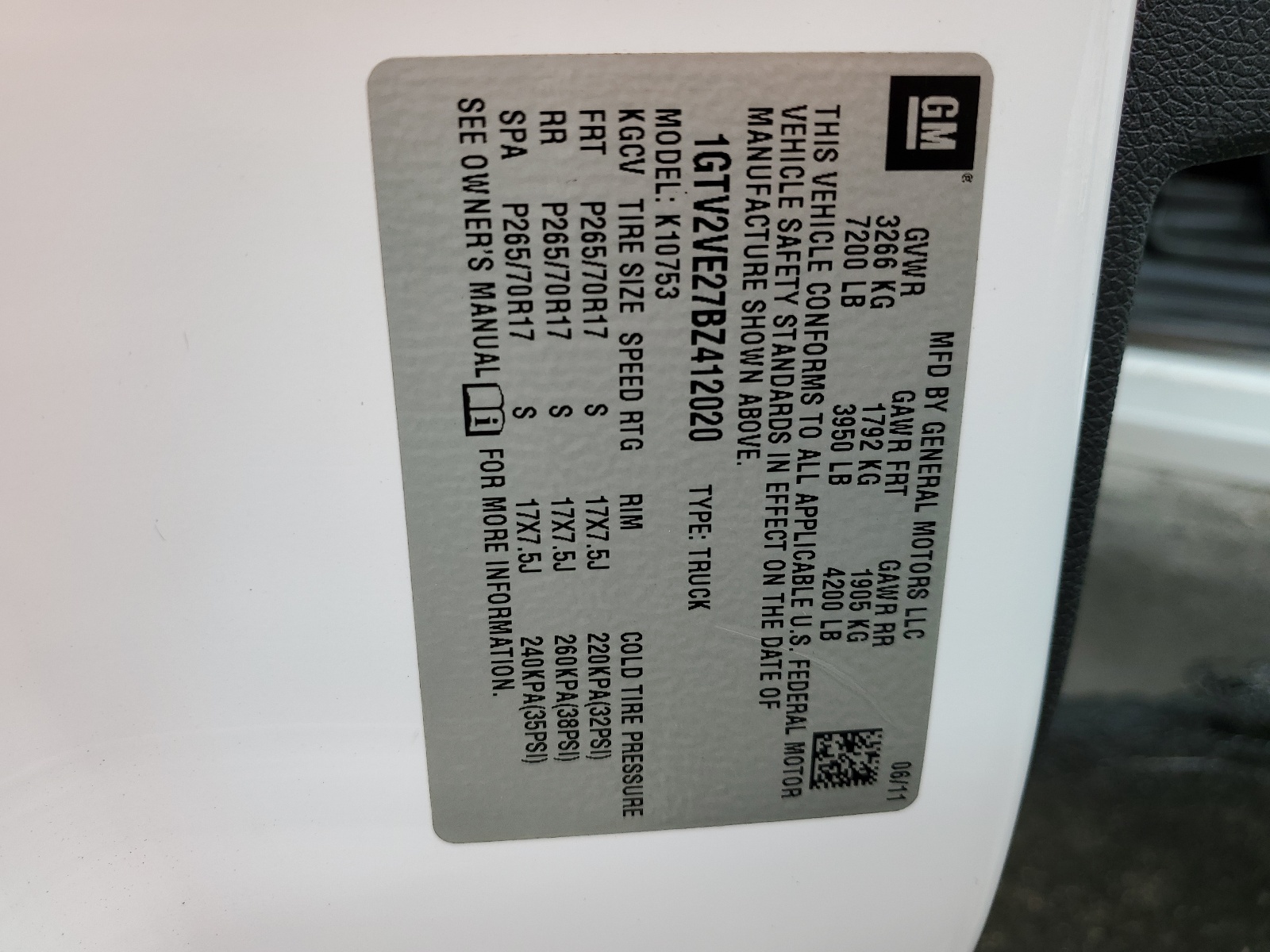 1GTV2VE27BZ412020 2011 GMC Sierra K1500 Sle