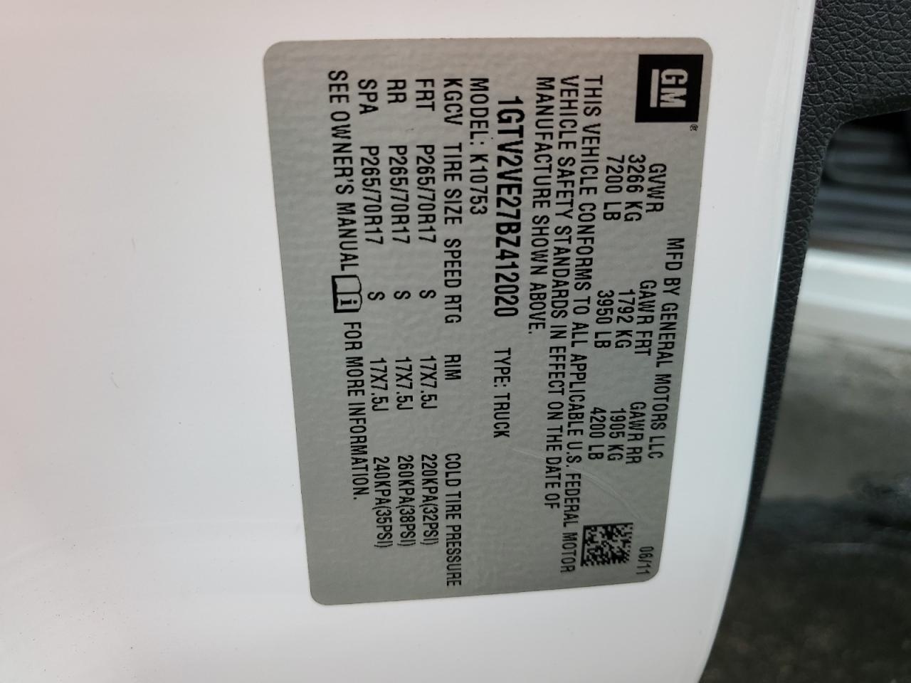 2011 GMC Sierra K1500 Sle VIN: 1GTV2VE27BZ412020 Lot: 64014474