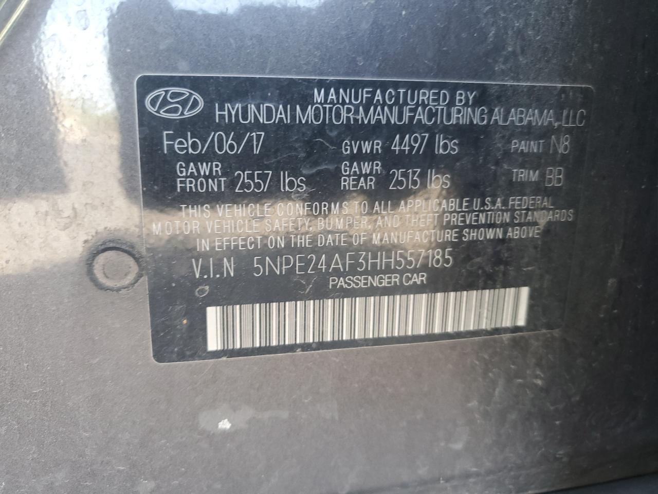 5NPE24AF3HH557185 2017 Hyundai Sonata Se