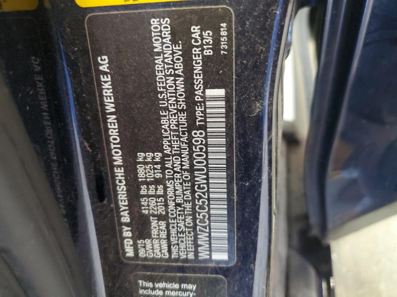 2016 Mini Cooper S Countryman VIN: WMWZC5C52GWU00598 Lot: 61162284