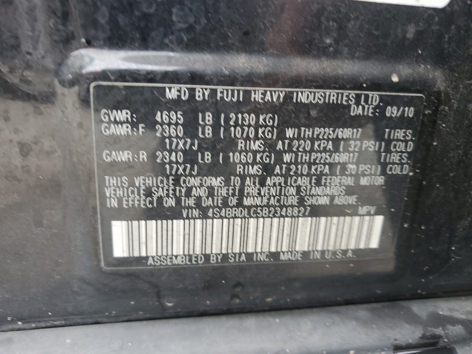 4S4BRDLC5B2348827 2011 Subaru Outback 3.6R Limited