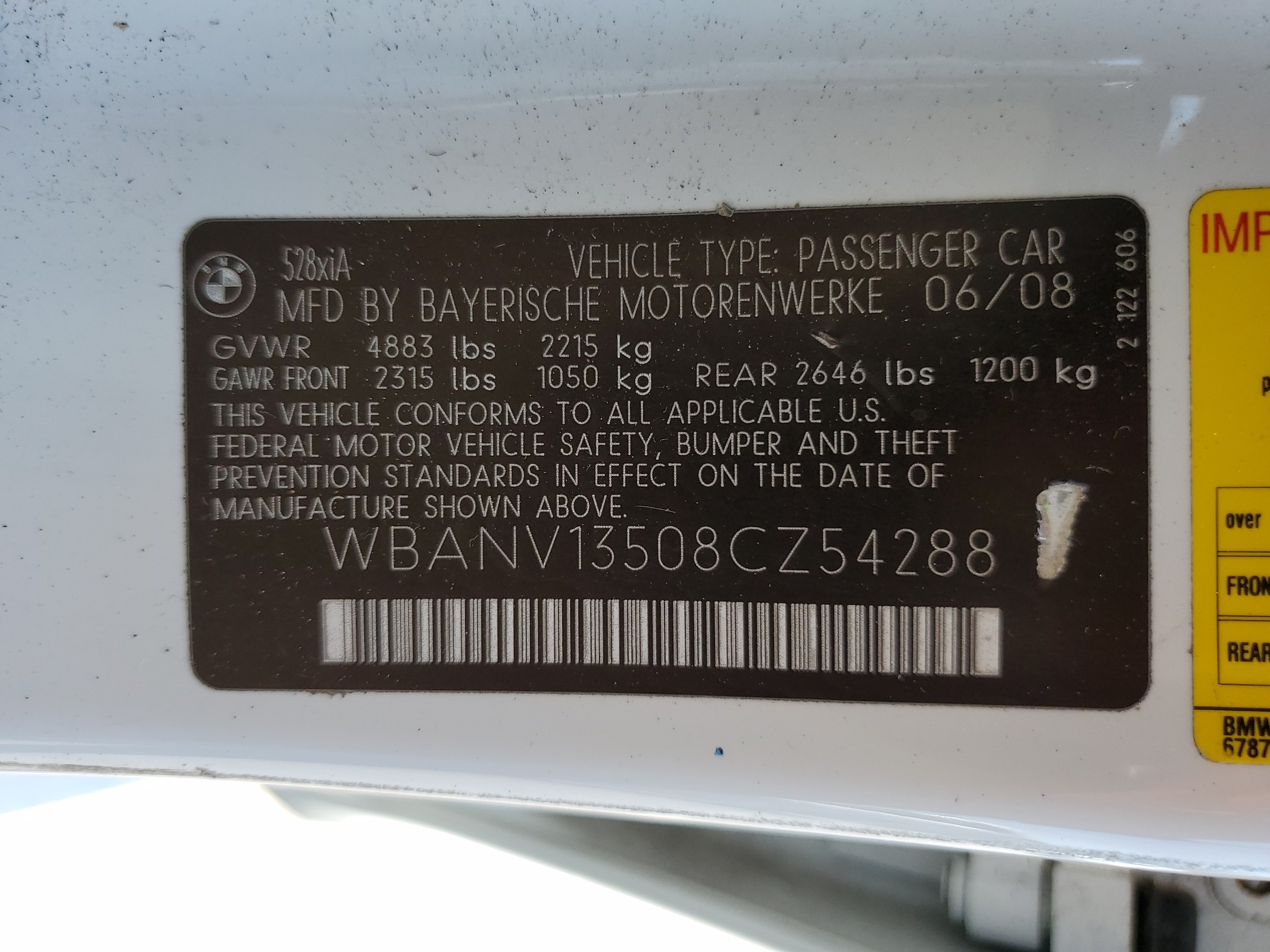 WBANV13508CZ54288 2008 BMW 528 Xi