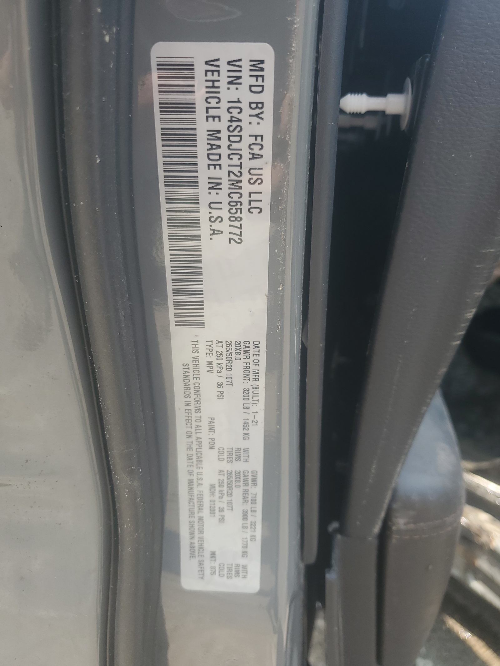 1C4SDJCT2MC658772 2021 Dodge Durango R/T