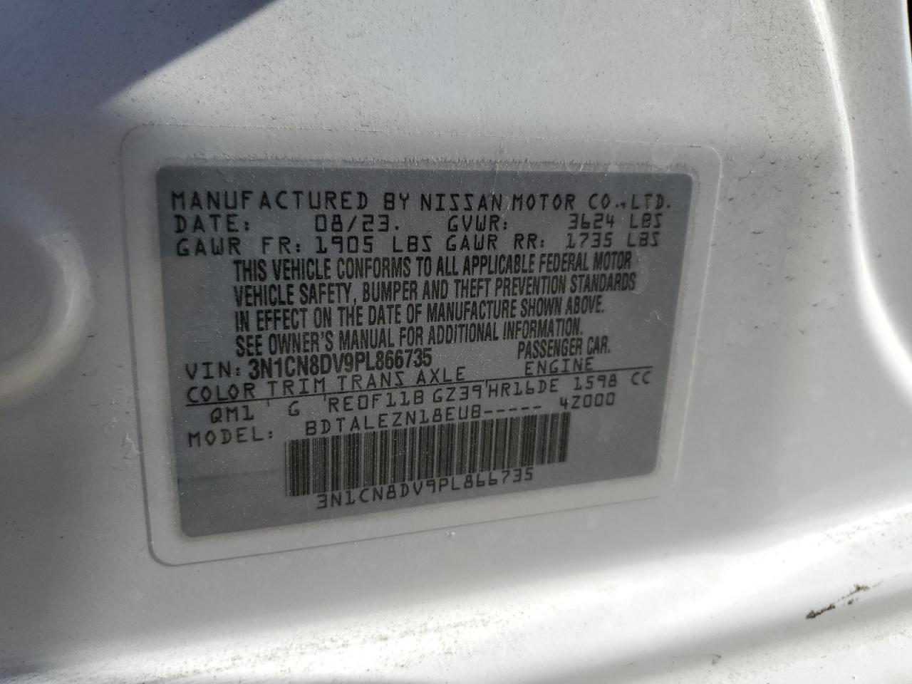 3N1CN8DV9PL866735 2023 Nissan Versa S