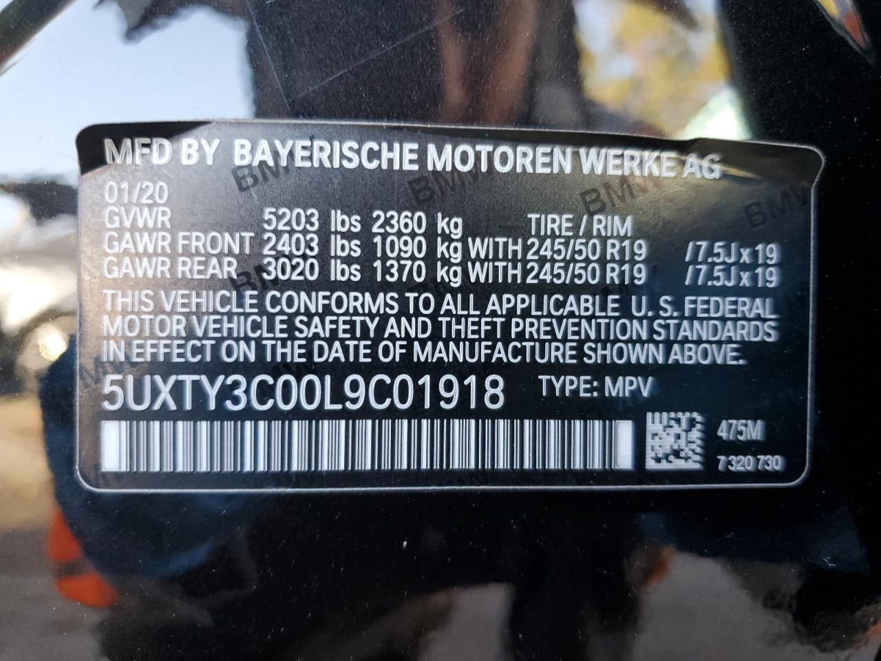 2020 BMW X3 Sdrive30I VIN: 5UXTY3C00L9C01918 Lot: 63915204