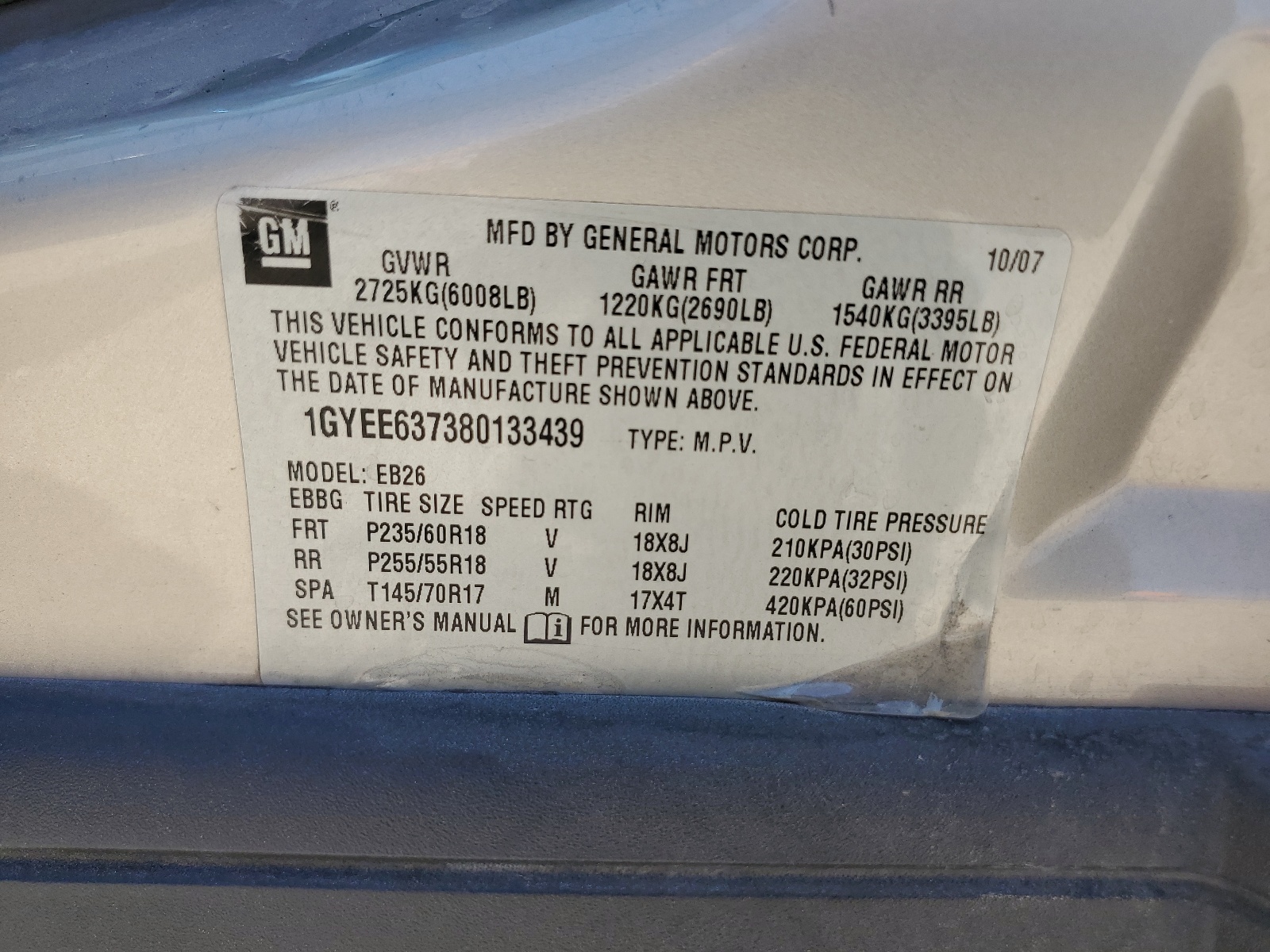 1GYEE637380133439 2008 Cadillac Srx