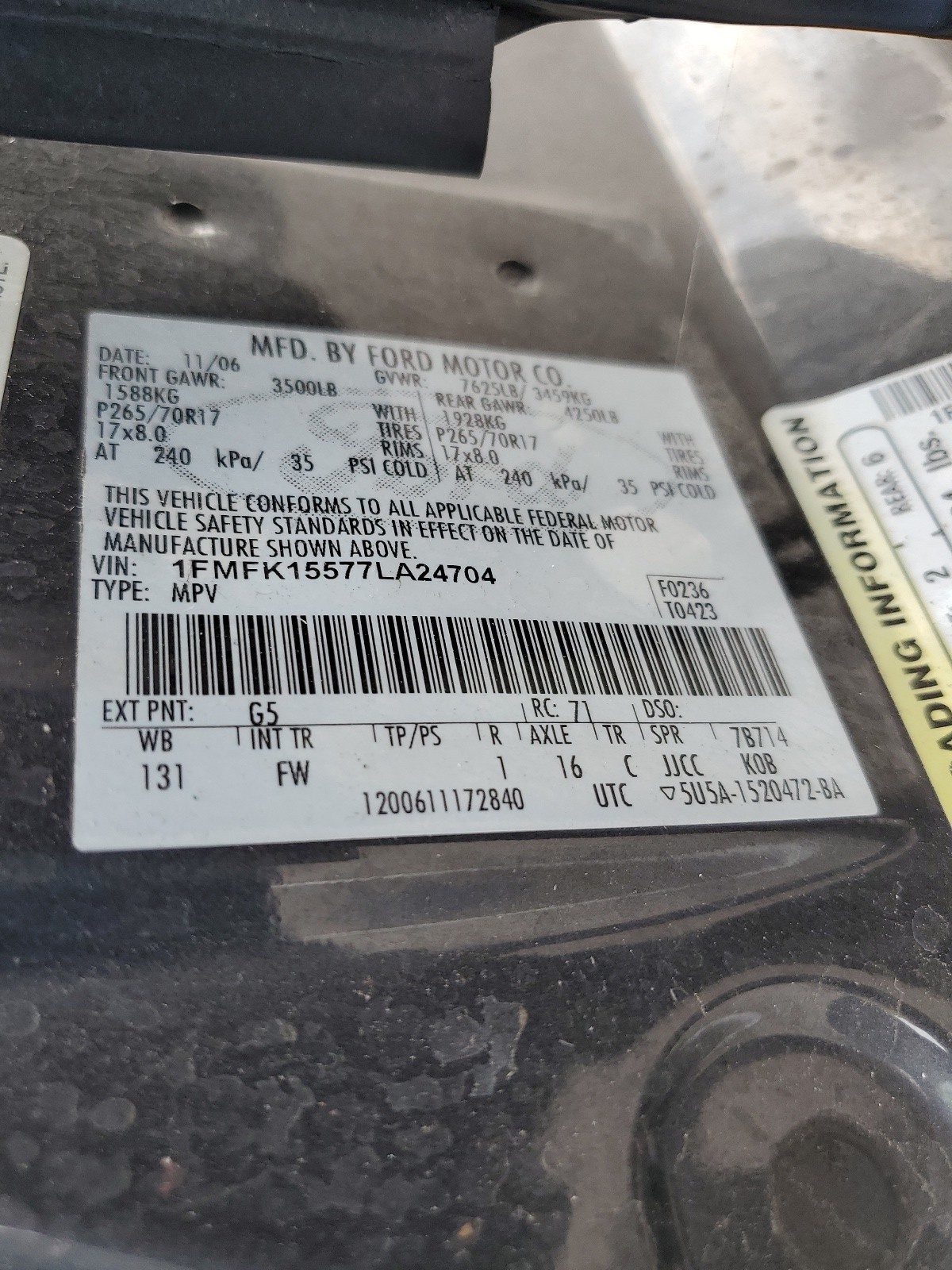 1FMFK15577LA24704 2007 Ford Expedition El Xlt