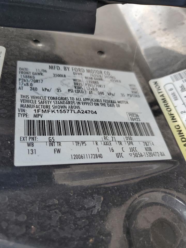 2007 Ford Expedition El Xlt VIN: 1FMFK15577LA24704 Lot: 63564044