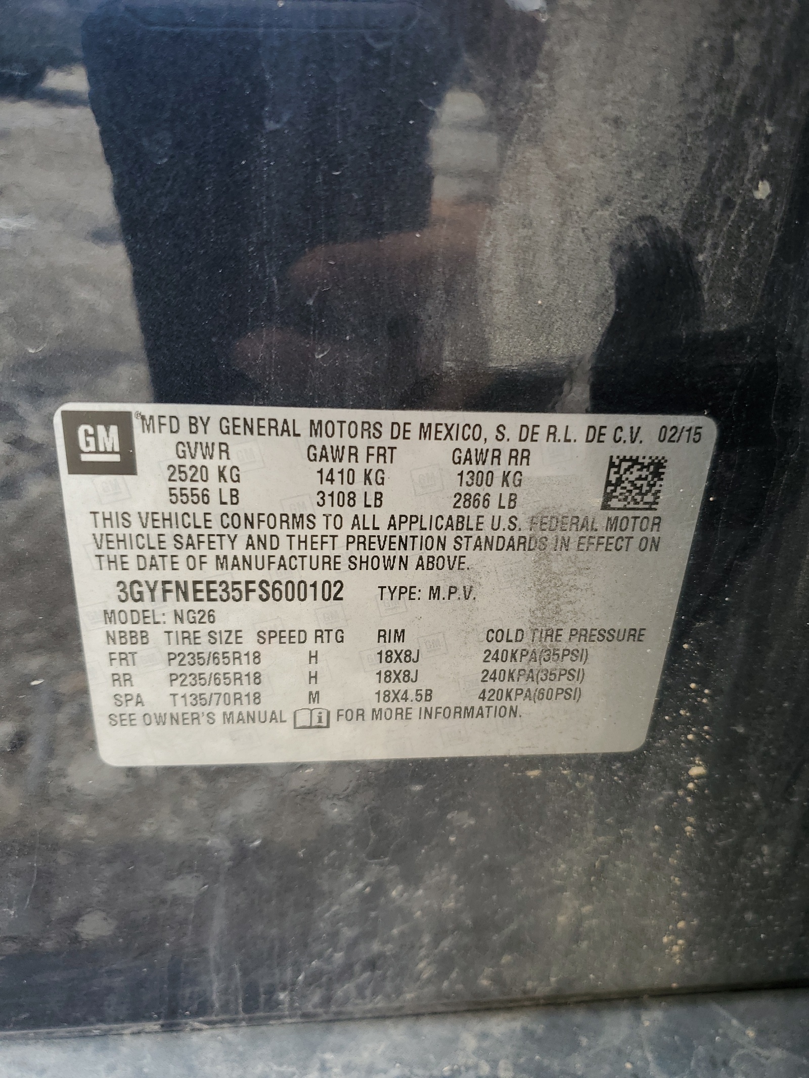 3GYFNEE35FS600102 2015 Cadillac Srx Luxury Collection